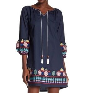 NWT Nordstrom Mellowday Navy Dress with Colorful Embroidery sheath dress xs
